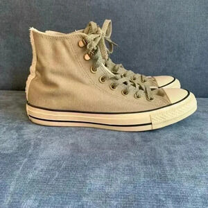 Woman’s Converse Gray Fur Accent Lace Up High-Top Sneakers Size 9